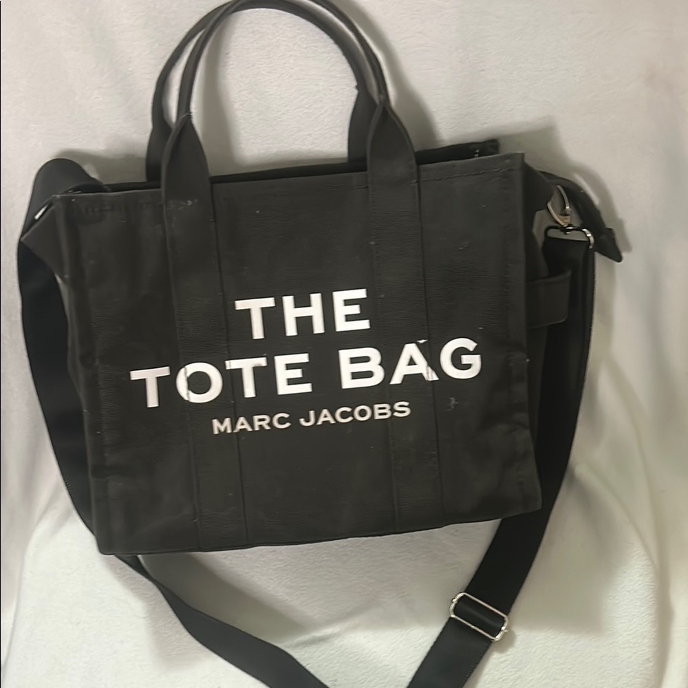 Marc Jacobs Black Tote with Adjustable Strap and Bold Text